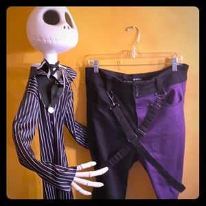 Purple and black strappy skinny jeans